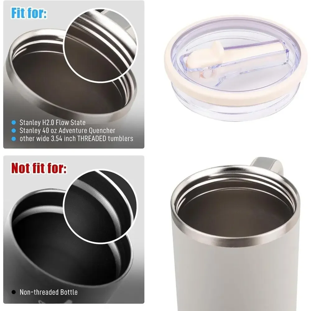 Leak Proof Lid for Stanley 40 oz  Flip Straw Cup for No Spill Sipping, 2 Pk